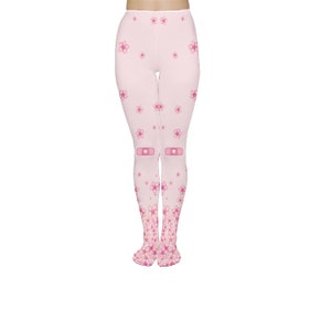 Cherry Blossom & Bandages Tights - Cute Yume Kawaii Menhera Kei Harajuku Jfashion Hime Sweet Lolita Sakura Soft Pastel (PINK)