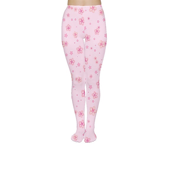 Cherry Blossom & Stars Tights - Cute Yume Kawaii Himekaji Harajuku Fairy Kei Jfashion Sweet Lolita Hime Sakura Soft Pastel Pink