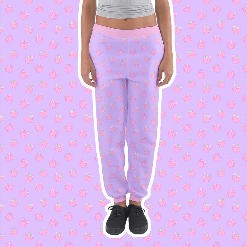 Sweatpants Cute Yume Kawaii Himekaji Harajuku Fairy Kei Jfashion Sweet Lolita Soft Patel Night Style Pink Purple Strawberry Bear Joggers