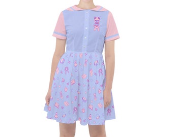 Bed Time Aesthetics Sailor Dress - Cute Night Yume Kawaii Himekaji Harajuku Fairy Kei Jfashion Sweet Lolita Soft Pastel Style Pink Blue