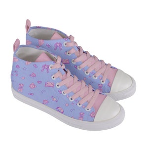 Bed Time Aesthetics Women's Mid-Top Canvas Sneakers Shoes - Cute Night Yume Kawaii Harajuku Fairy Kei Jfashion Sweet Pastel Style Pink Blue