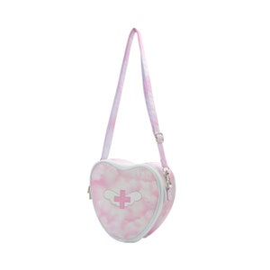 Fairy Kei Purse Pink Angelic Clouds Heart Shoulder Bag -Cute Yume Kawaii Harajuku Sack Purse Pouch Jfashion Heaven Sweet Menhera Soft Pastel