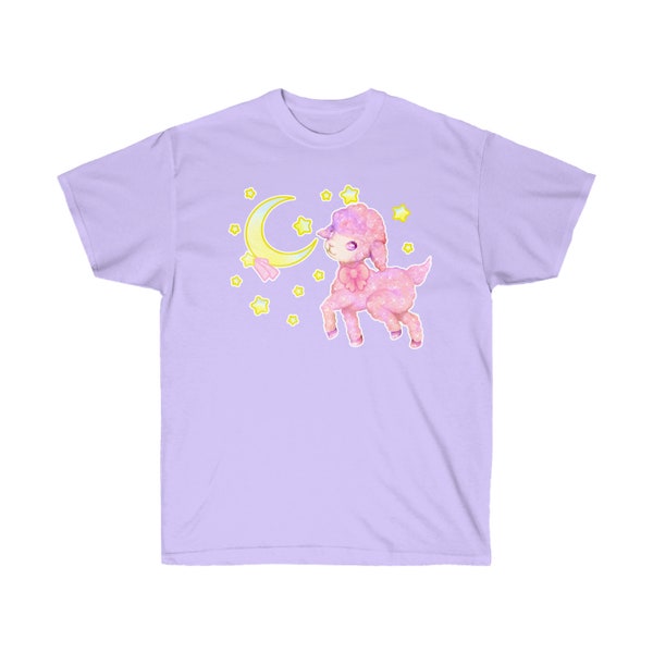 Lamb, Moon, & Stars T-shirt - Cute Yume Kawaii Fairy Kei Harajuku Jfashion Sweet Soft Pastel Night Sleep Baby Bed Time