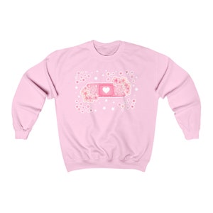 Bandage & Cherry Blossoms Sweatshirt Menhera Fairy Kei Sweet Soft Pastel Yume Yami Kawaii Creepy Cute Harajuku Japanese Sakura Pink Bandage