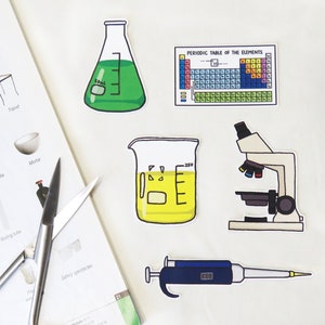 Pegatina del aparato del laboratorio (grande), etiqueta adhesiva de la tabla periódica, etiqueta adhesiva de la pipeta, etiqueta del beaker, etiqueta del microscopio, calcomanía del laboratorio