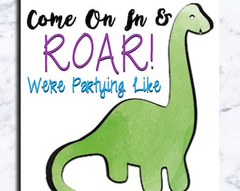 Letrero de bienvenida de dinosaurio - Fiesta de dinosaurios para niñas - Acuarela - IMPRIMIBLE - Decoración para fiestas