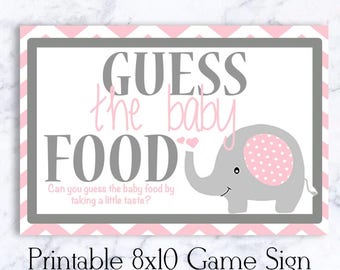 Juego de Baby Shower de Elefante: Adivina la Comida del Bebé, Letrero de 8x10 (Descarga Digital)