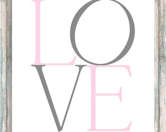 LOVE Pink and Gray Nursery Art Print (Digital Download)