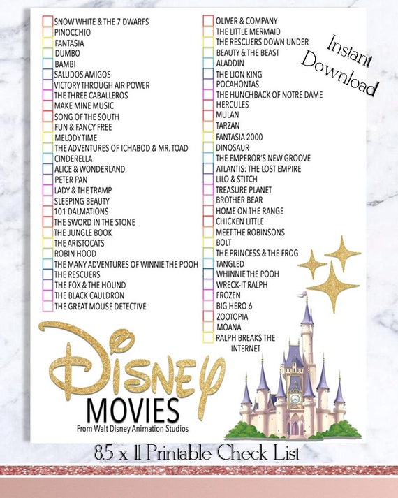 Disney Movie Checklist Walt Disney Movie Watch List | Etsy