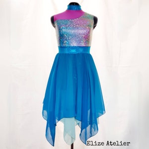 Anna Dance Woman Dress/ Mock Neck Colorful Two Layer Peak Dress/Dance Garment/ Overlay/ Worship/ Praise/ Stretch/ Tunic/  Vestido Danza