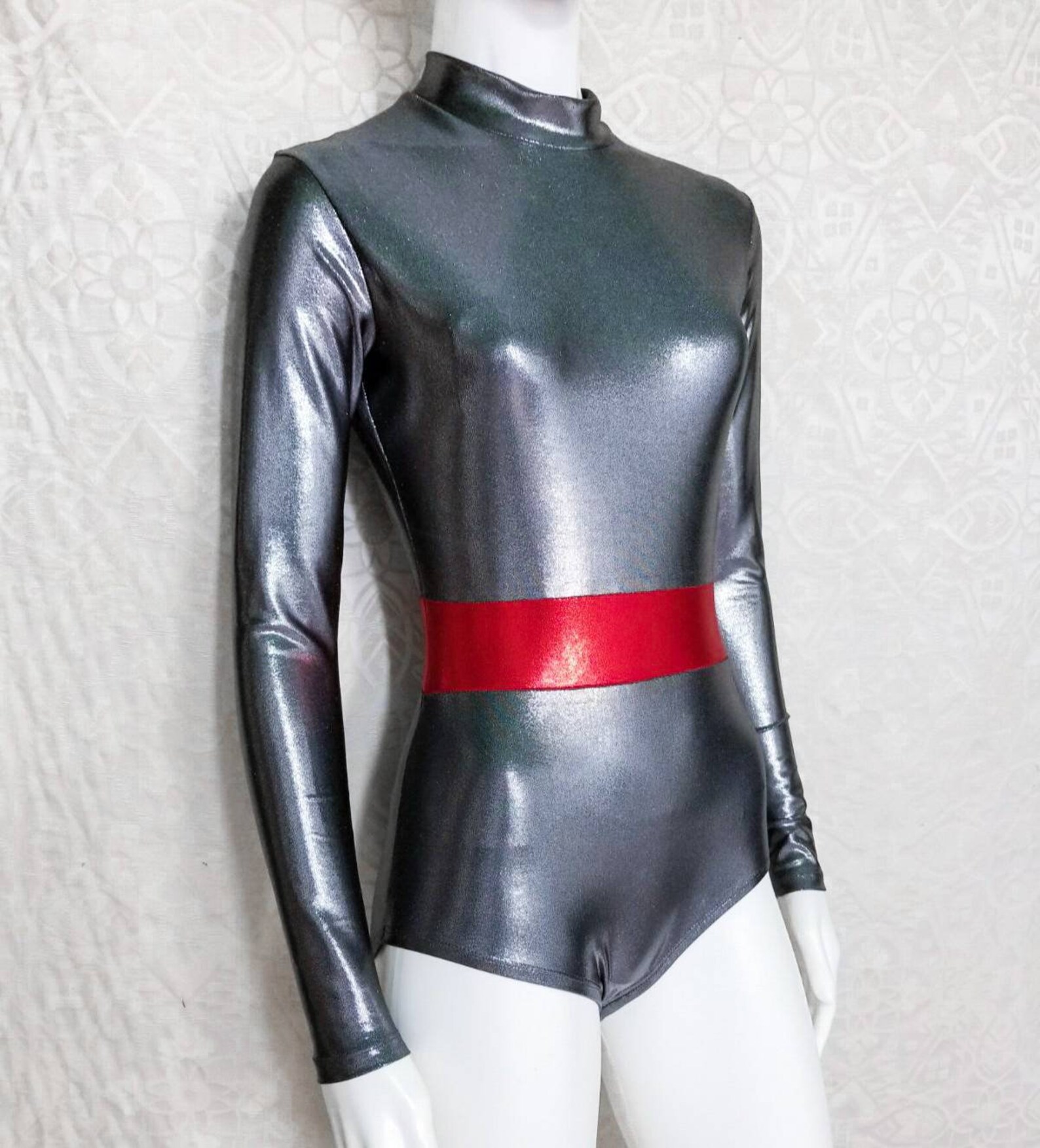 Gray Elastic Girls Bodysuit / Long Sleeve Leotard/ Turtleneck | Etsy