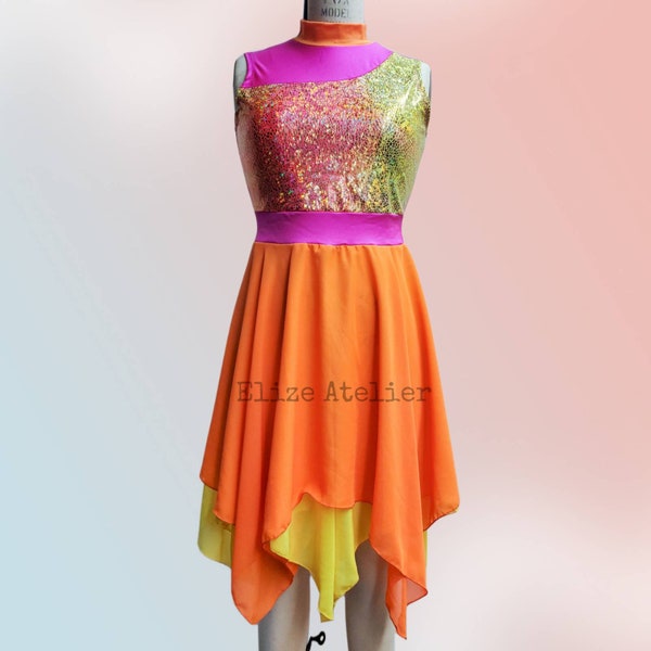 Grace Dance Woman Dress/ Mock Neck Colorful Two Layer Peak Dress/Dance Garment/ Overlay/ Worship/ Praise/ Stretch/ Tunic/  Vestido Danza
