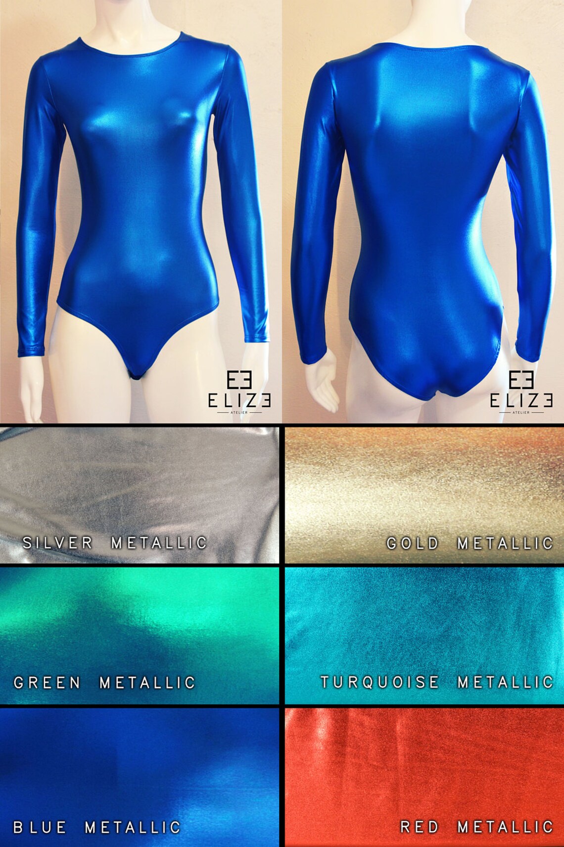 Scoop Neck Leotard/ Long Sleeve Leotard/ Metallic Spandex / Etsy