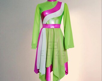 Pricila Dance Woman Bell Sleeve Dress/ Mock Neck Colorful Two Layer Peak Dress/Dance Garment/ Overlay/ Worship/ Praise/Tunic/Vestido Danza