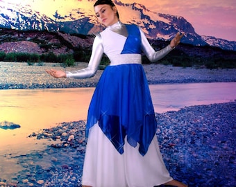 CANAN / Blue Dance Dress/ Worship Dress/ Peak Dress/ V-Neck Dress /Dance Garment/ Dance Overlay/ Woman Dress/ Praise Dress/ Vestido Danza
