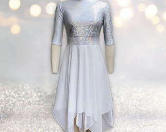 Elizabeth Dance Woman Elbow Sleeve Dress/ Mock Neck Colorful Two Layer Peak Dress/Dance Garment/ Overlay/Worship/ Praise/Tunic/Vestido Danza