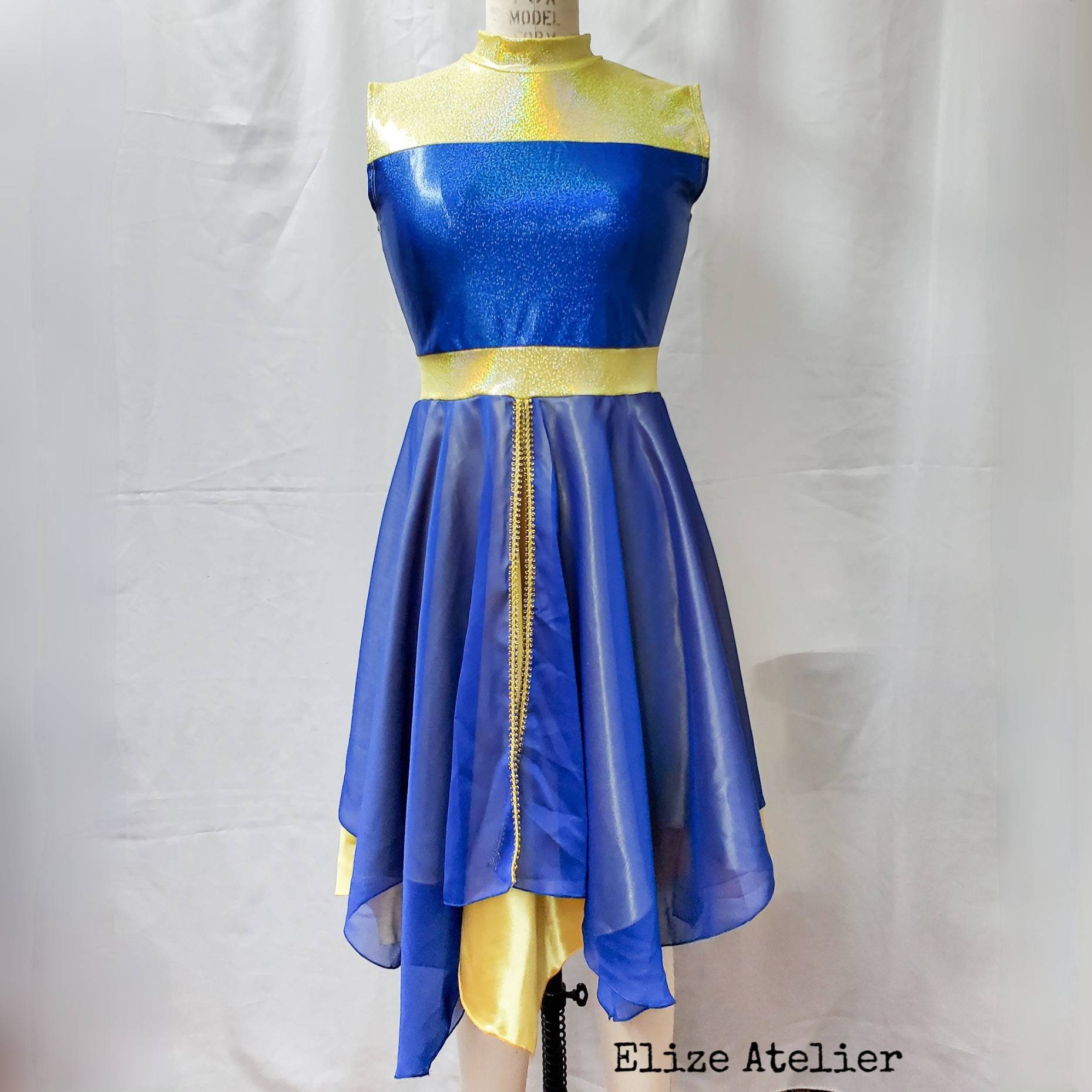 royal blue and yellow dress Royal Blue Gingham with Bold yellow Dress, RTS see measurements below –  Ruth Sewing Room main image 0