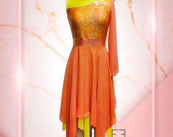 Rebecca Dance Woman Single Sleeve Dress/ Mock Neck Colorful Two Layer Peak Dress/Dance Garment/ Overlay/ Worship/ Praise/Tunic/Vestido Danza