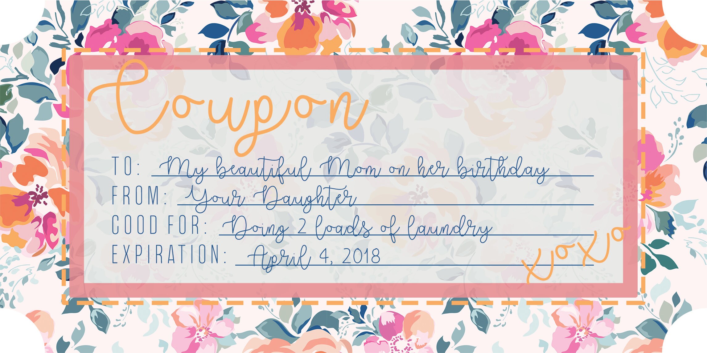 Fillable Coupon Template Gift Gift for Her Personalized Gifts