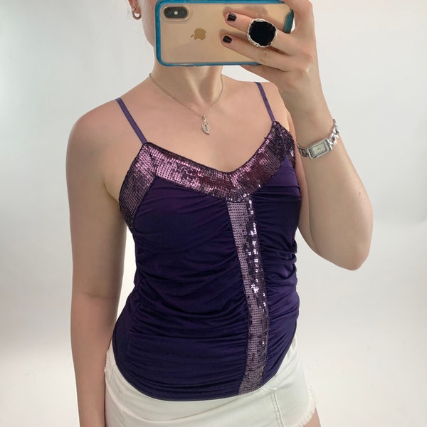 Purple Sequin Top V Hem