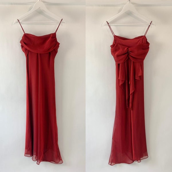Une taille UK 10, robe de bal d'hiver maxi rouge vintage