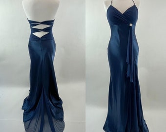 A size UK 10, 00's blue maxi winter ball dress