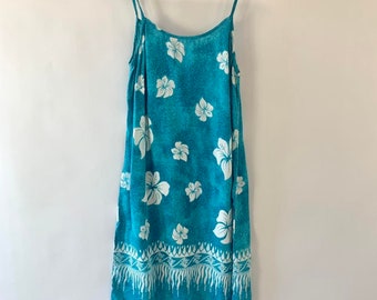 A size UK 14, 00's blue Hawaiian slip dress