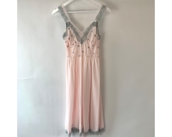 A size UK 10, 00s pink sheer lace slip dress