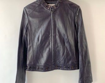 00s dark purple biker leather jacket
