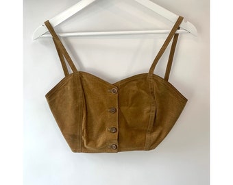 A size UK 8, 00's brown suede cropped cami top