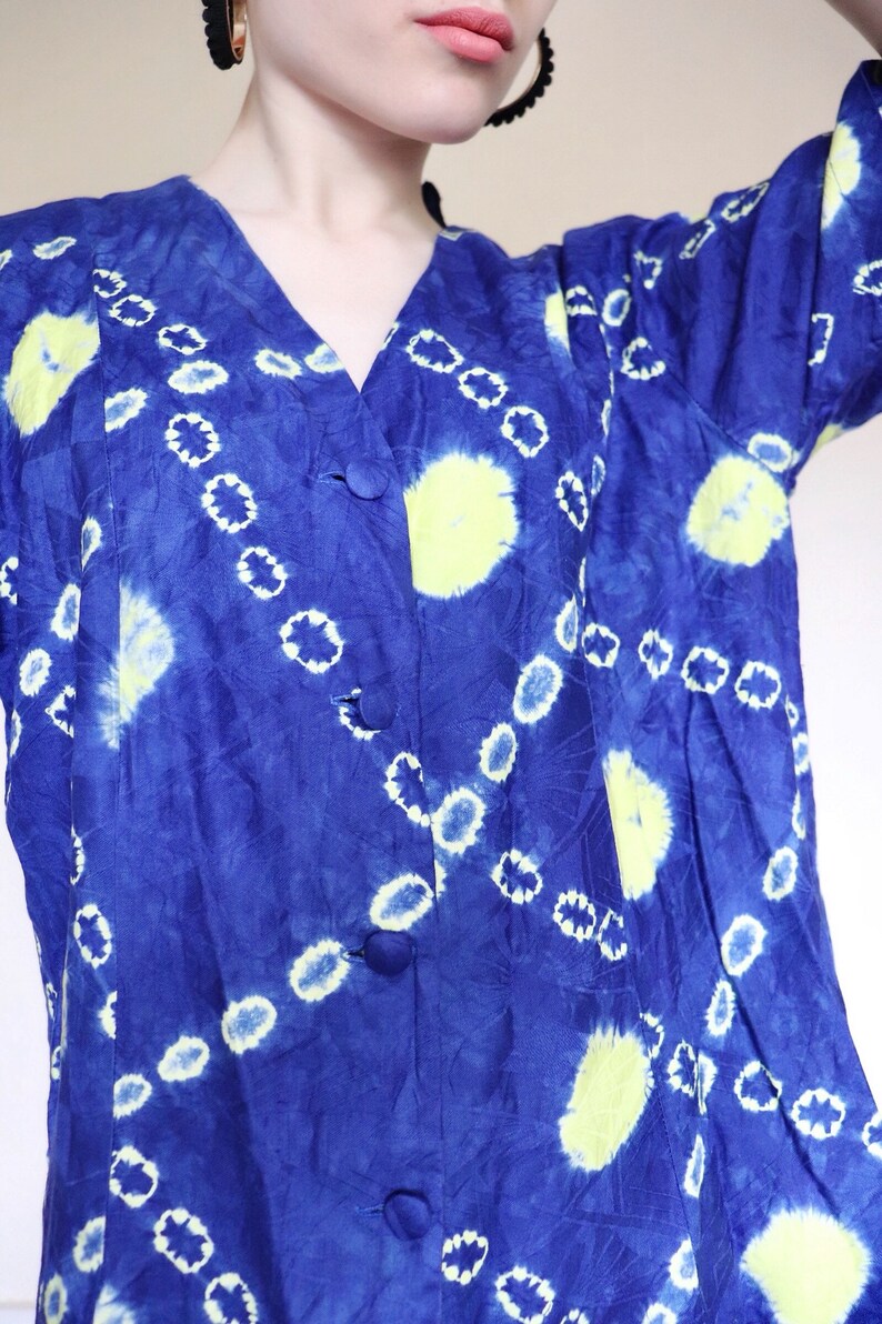 Vintage blue spotty tie dye oversized shirt blouse