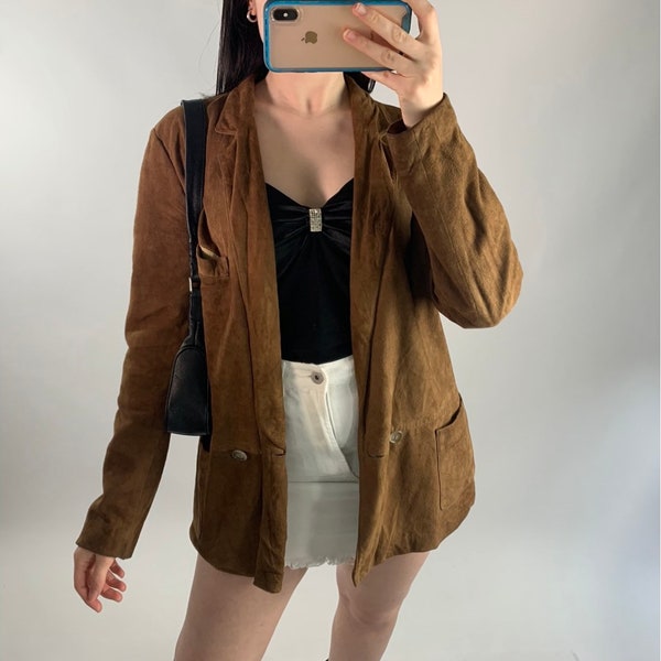 Embroidered Suede Jacket - Brown