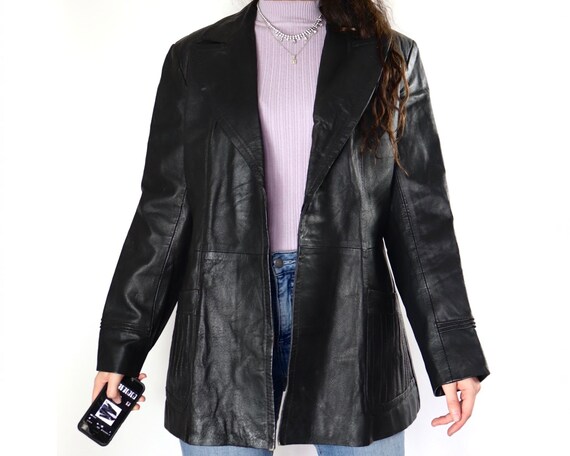 Vintage black blazer style leather jacket