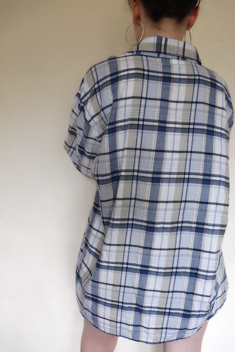 Vintage oversized blue white plaid checkered festival shirt blouse