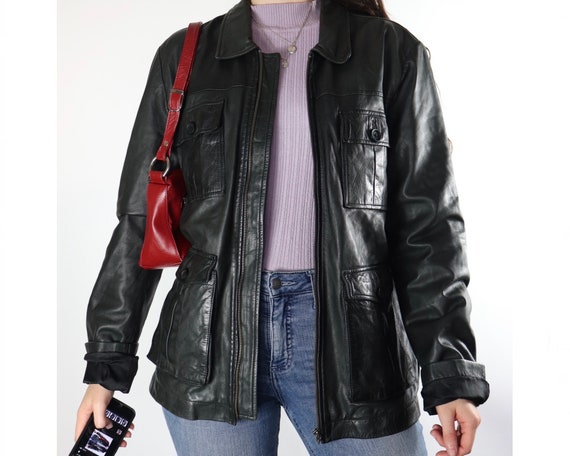 Vintage black zip up leather jacket