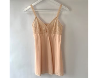 A size UK 8, 00s peach sheer lace slip dress