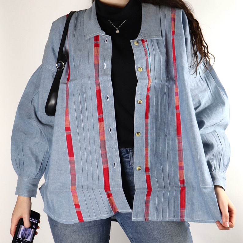 Vintage dead stock denim button up shirt jacket Red