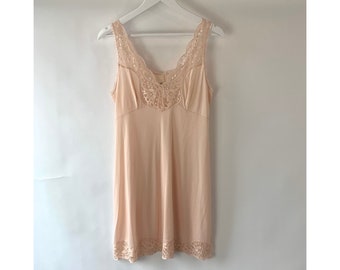 A size UK 12, 00s pink sheer lace slip dress