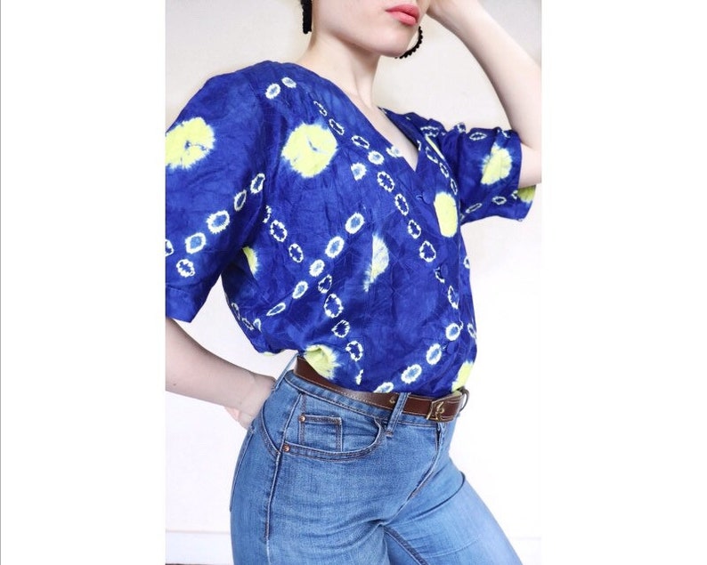 Vintage blue spotty tie dye oversized shirt blouse