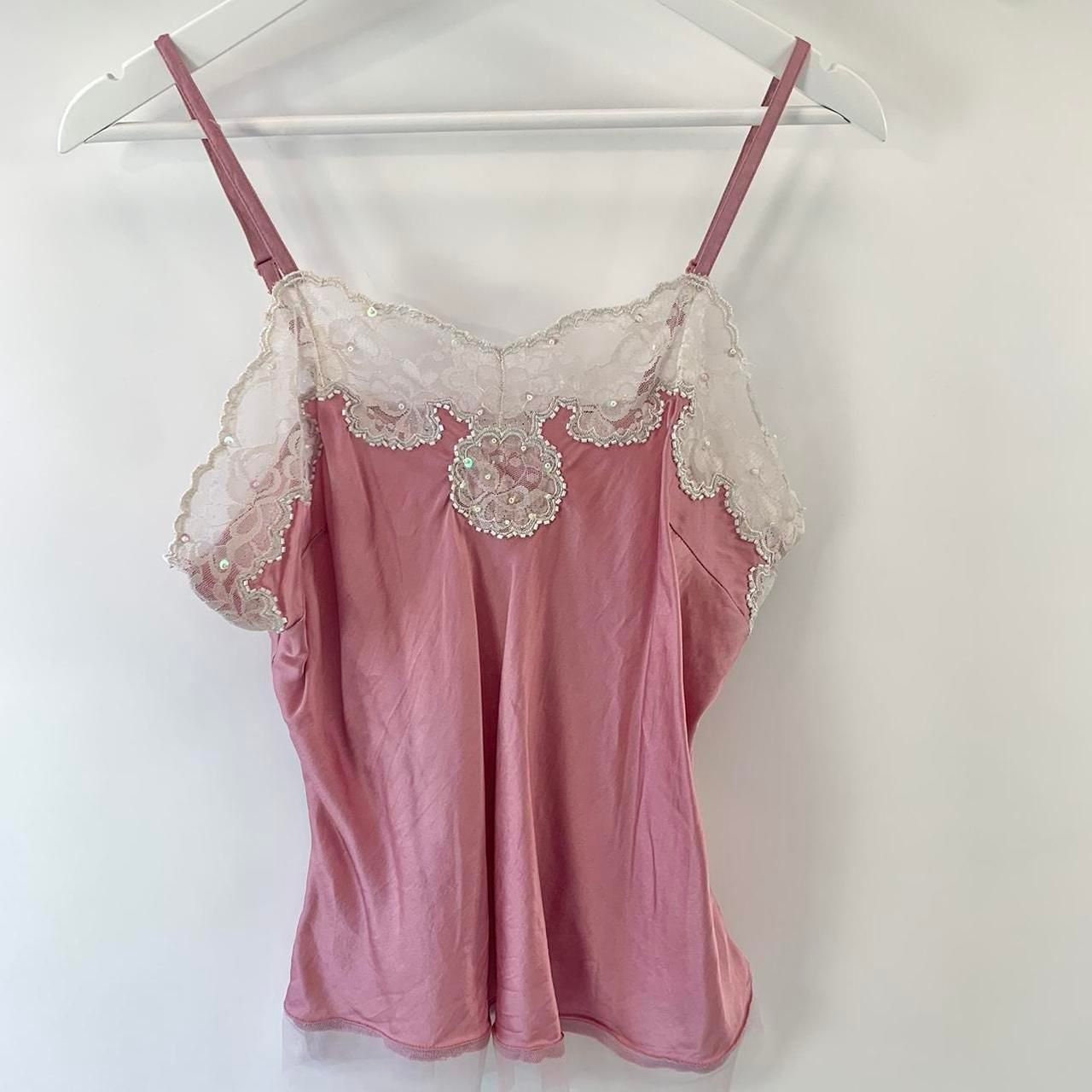 A Size UK 12, 00's Pink Lace Cami Top 