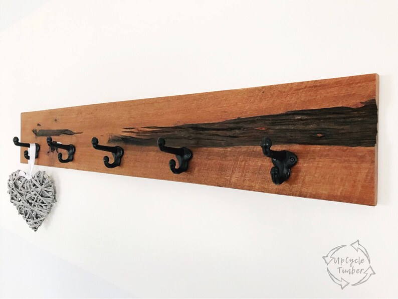 Australian Timber Wall Mounted Coat Rack Hooks Racks Clothing Clothes Hook Bedroom Key Hanger Wooden Unique Hat Recycled Upcycled