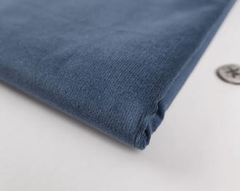Stretch Needlecord Corduroy Fabric in Denim Blue for Garments, Cotton with spandex with a velvety hand and comfortable ease