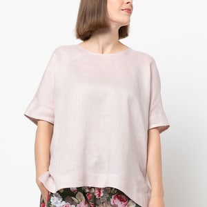 Mönster till Betty Woven Tunika från Style Arc, amerikanska storlekar 0-26, avslappnad, boxig topp med korta ärmar, slitsar i sidan och hög nederkant, plus sizes