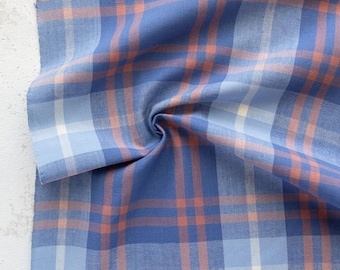 Cotton Woven Plaid Fabric in Lazuli by Fableism