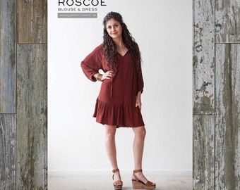 Roscoe Blouse & Dress Sewing Pattern | Sizes 0-18 |   True Bias | Poet's blouse with raglan sleeves and dress option with gathered hem