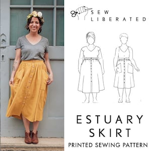 Estuary Skirt Sewing Pattern | Sizes 0-30 | by Sew Liberated | Flowy gathered skirt with elastic waist and buttons down front