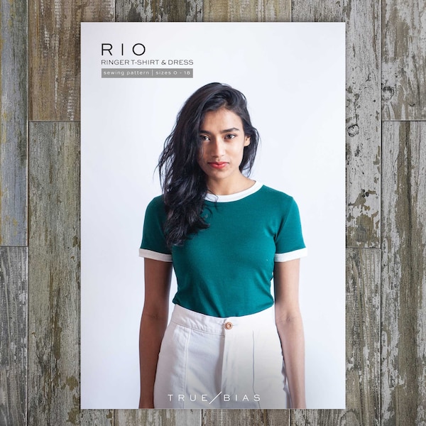 Rio Ringer T-Shirt & Dress Sewing Pattern | Sizes 0-18 |   True Bias | Vintage style t-shirt with contrasting neck and arm cuffs