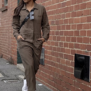 Melrose Boiler Suit Sewing Pattern by Style Arc, US Sizes 0-26, Classic workwear jumpsuit with long sleeves & hidden buttons, plus size inc.