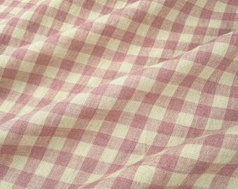 Nougat Laundered Linen Gingham Fabric in Pink & Cream