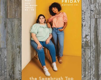 Sagebrush Top Printed Sewing Pattern by Friday Pattern Company, Prairie Blouse, Sizes XS-7X